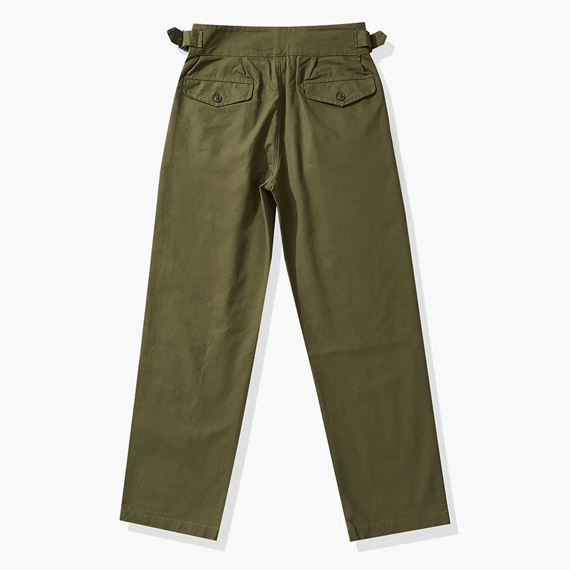 2025 American Autumn Vintage British 100% Cotton Army-Inspired Gurkha Pants - Men's Relaxed Fit Khaki Trousers Retro OKONKWO
