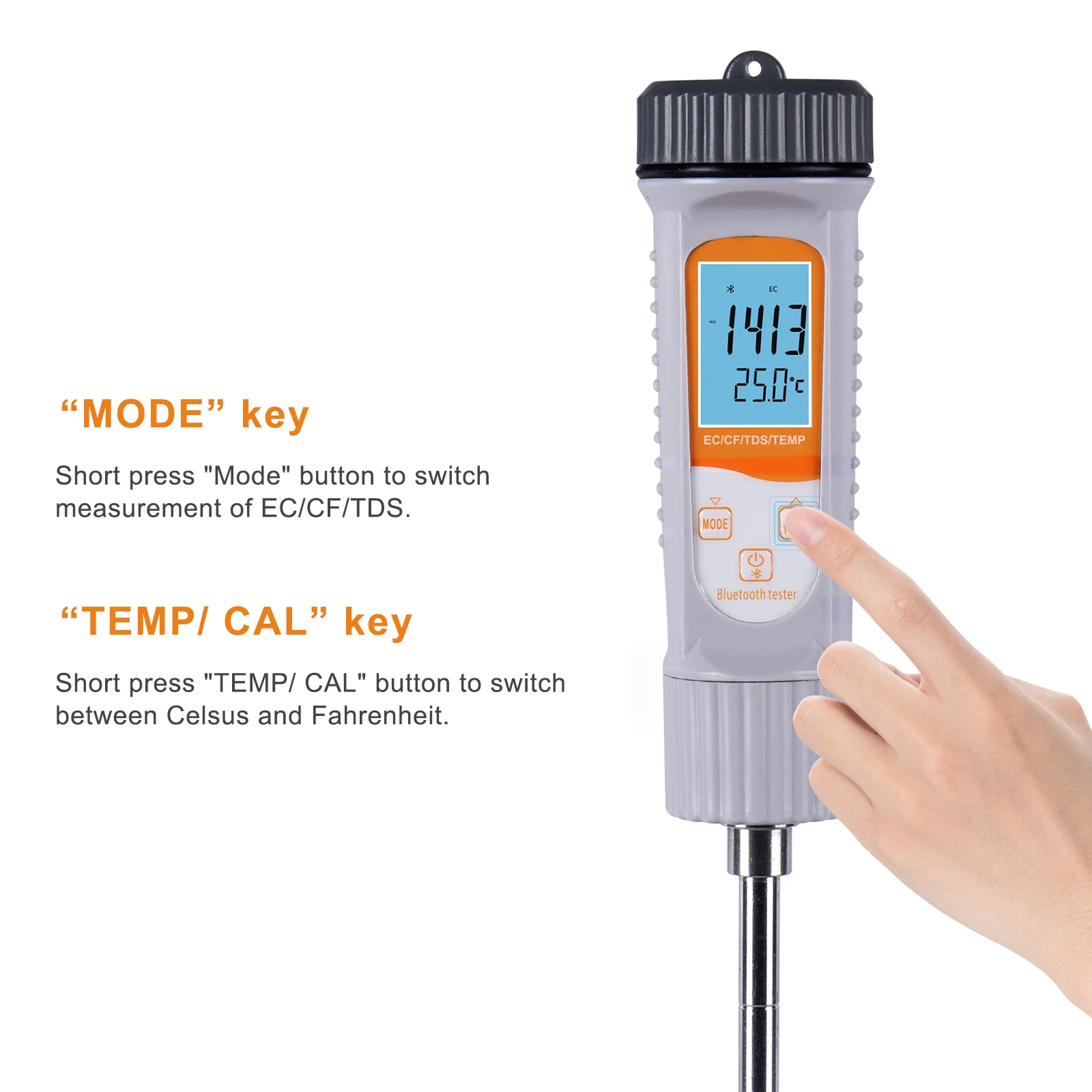 4-in-1 Water Tester EC/TDS/CF/Temp Soil Moisture Meter Water Monitor Long Probe Hygrometer for Outdoor Indoor Large Pot Plants