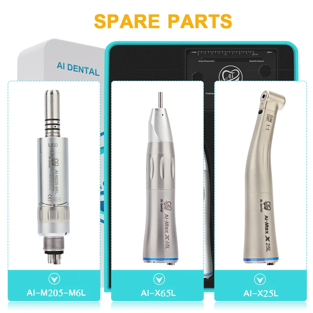 AI-S3-205M6LS Dental Kit Inner Water LED Optic Low Speed Handpiece Set Repair Tool Card Air Motor  ​M205-M6L+X25L+X65L