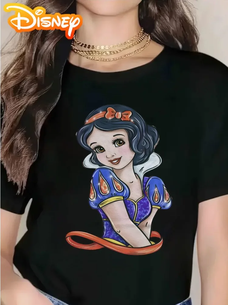 เสื้อยืดผู้หญิงลายดิสนีย์ สโนว์ไวท์ คอตตอนทรงหลวมลำลองแขนสั้นสวมใส่ได้ทุกวัน