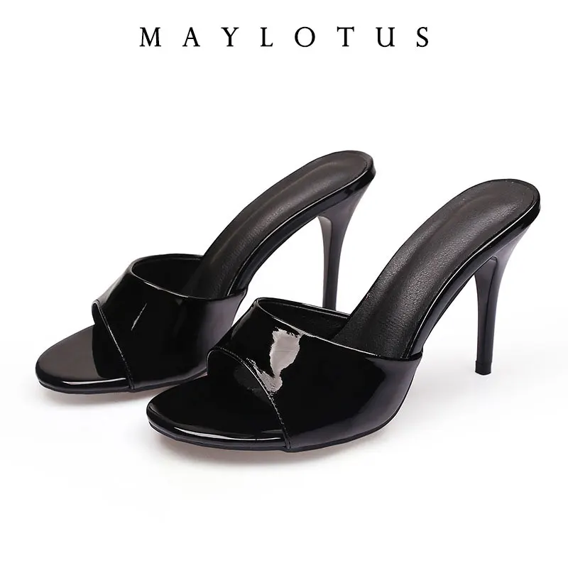 

New Women's Mule Summer Thin Heel Pointed Toe Worn with A Straight Drag Patent Leather High-heeled Slippers for Womens