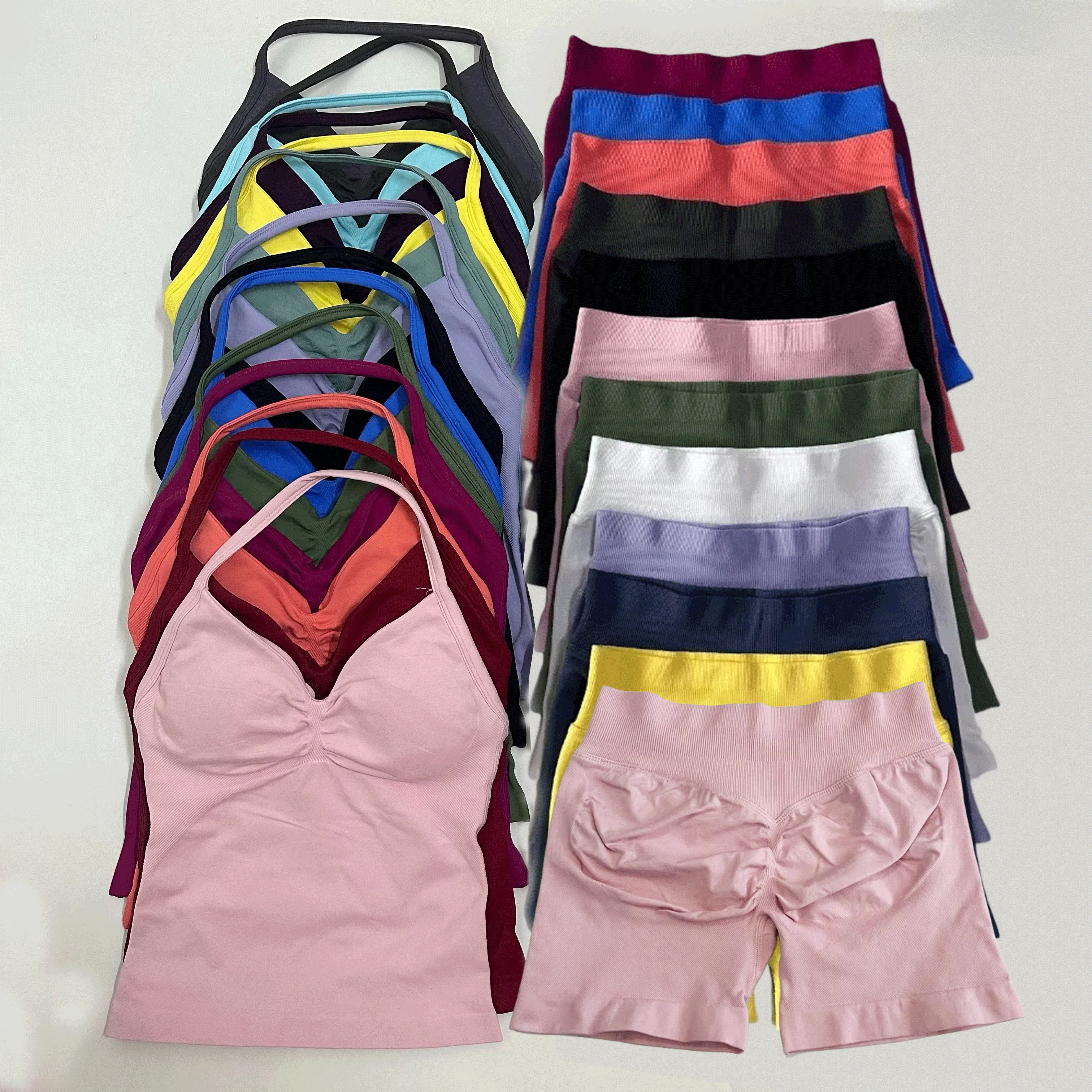 

2 Pieces Women Yoga Set Seamless Impact Longline Strappy Tank Top Scrunch Sports Shorts Gym Clothes Woman Summer Workout Outfit