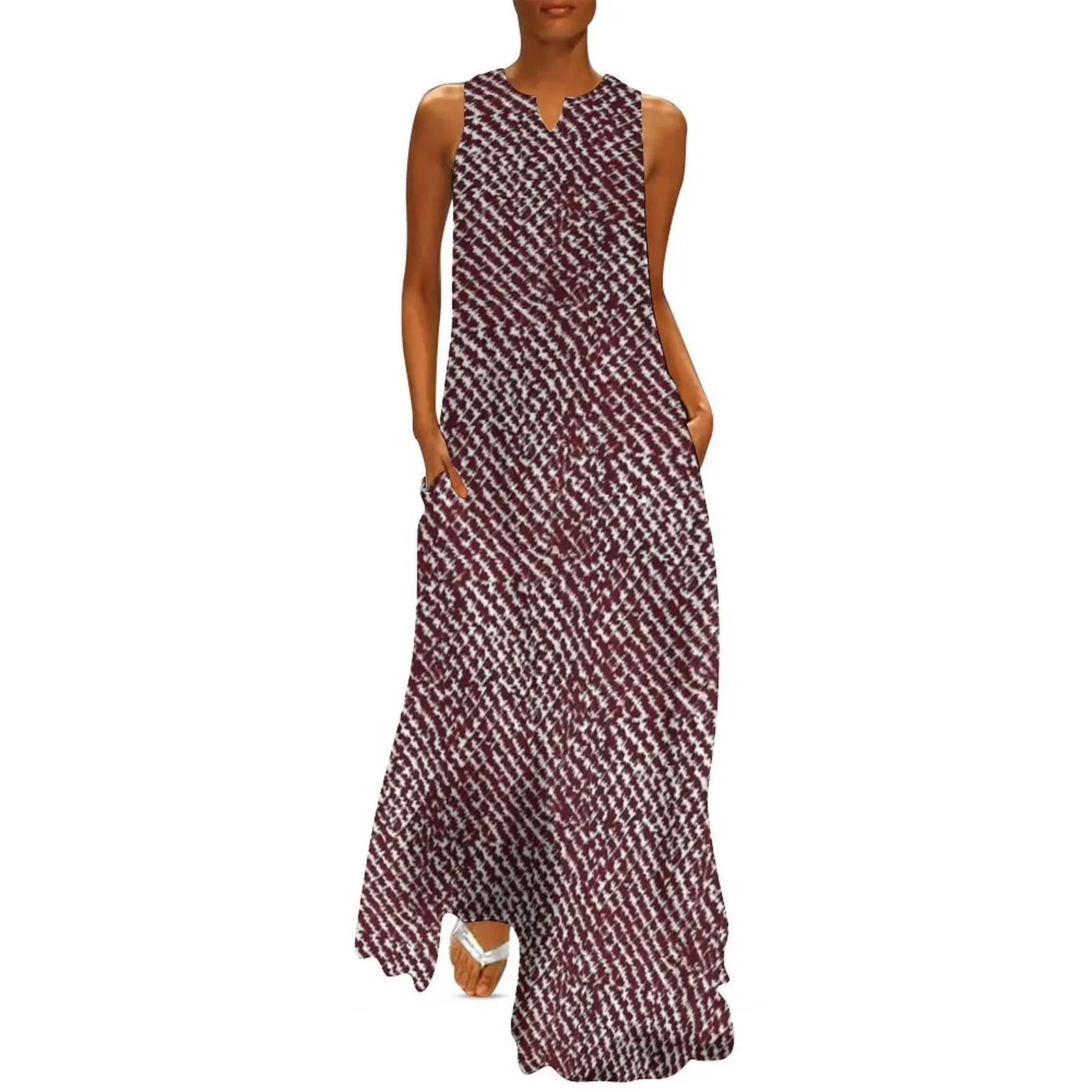 

Houndstooth and Crimson Long Dress summer dress woman 2025 Woman clothing