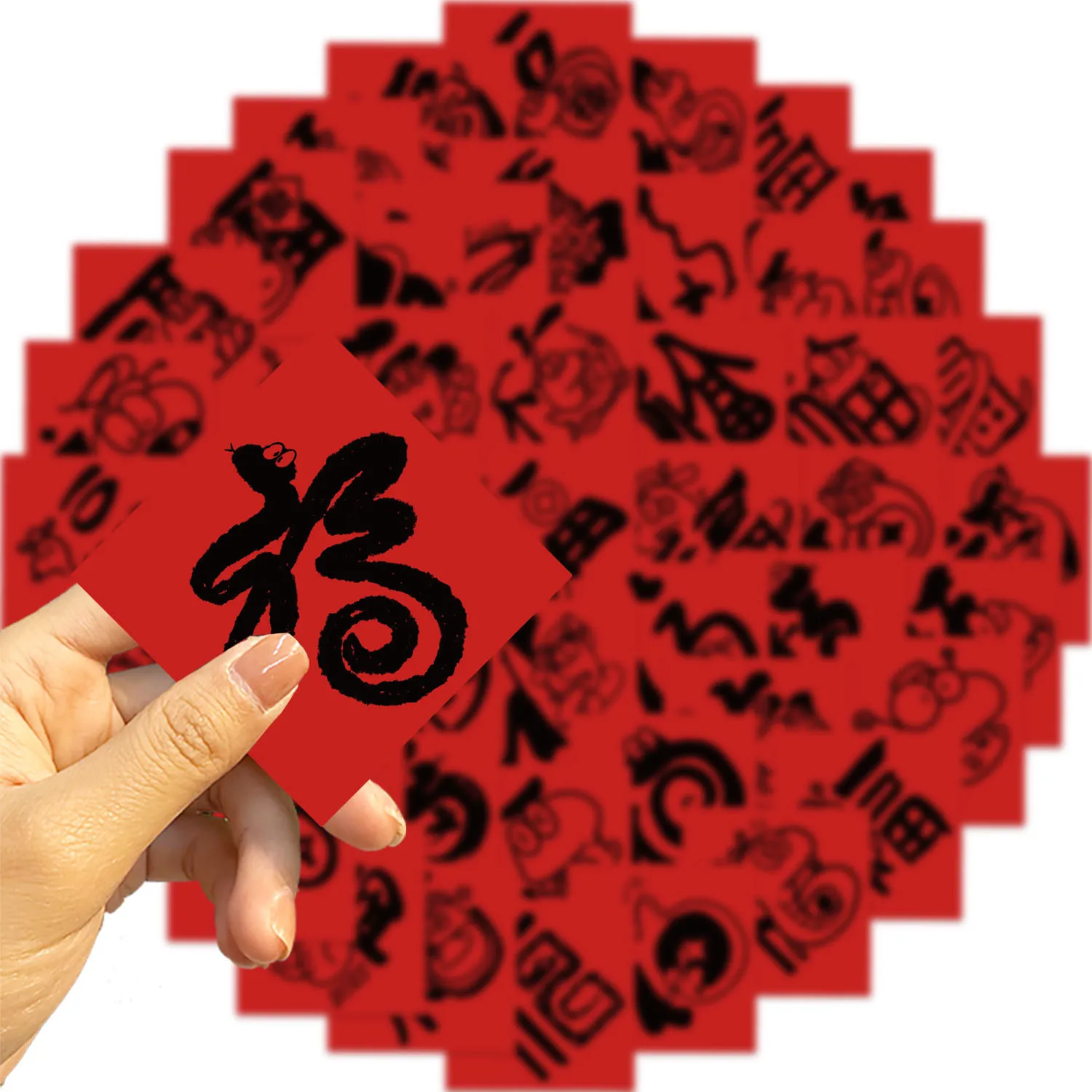 50pcs Mini Fu Sticker Chinese New Year Decoration Snake Fu Words Red Phone Notebook Stickers Lunar New Year Traditional Supplies