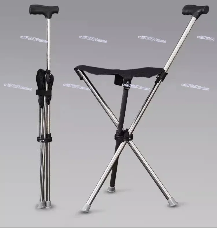 Folding Cane Chair Portable Anti Slip Walking Stick Stool Dual Purpose Hiking Support Seat For Elders