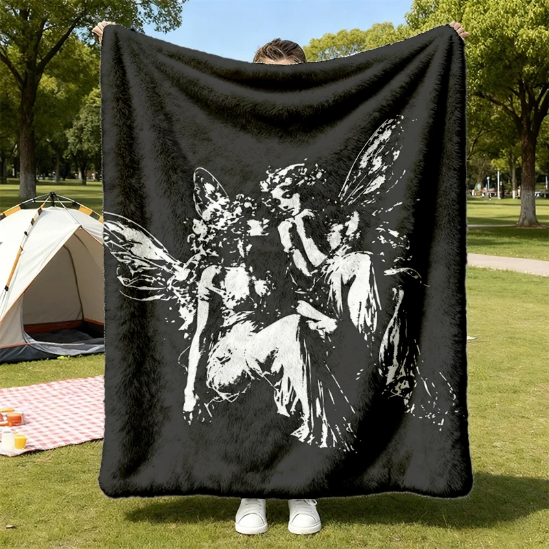 Dark Academia Fairy Flannel Blanket, Gothic Fae Art Throw, Vintage Mythology Gift