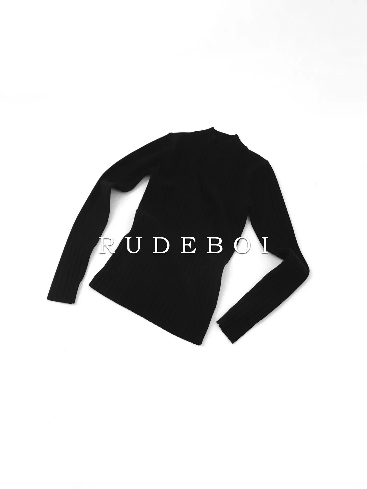 Basic slim-fitting soft waxy skin-friendly semi-turtleneck striped knitted sweater