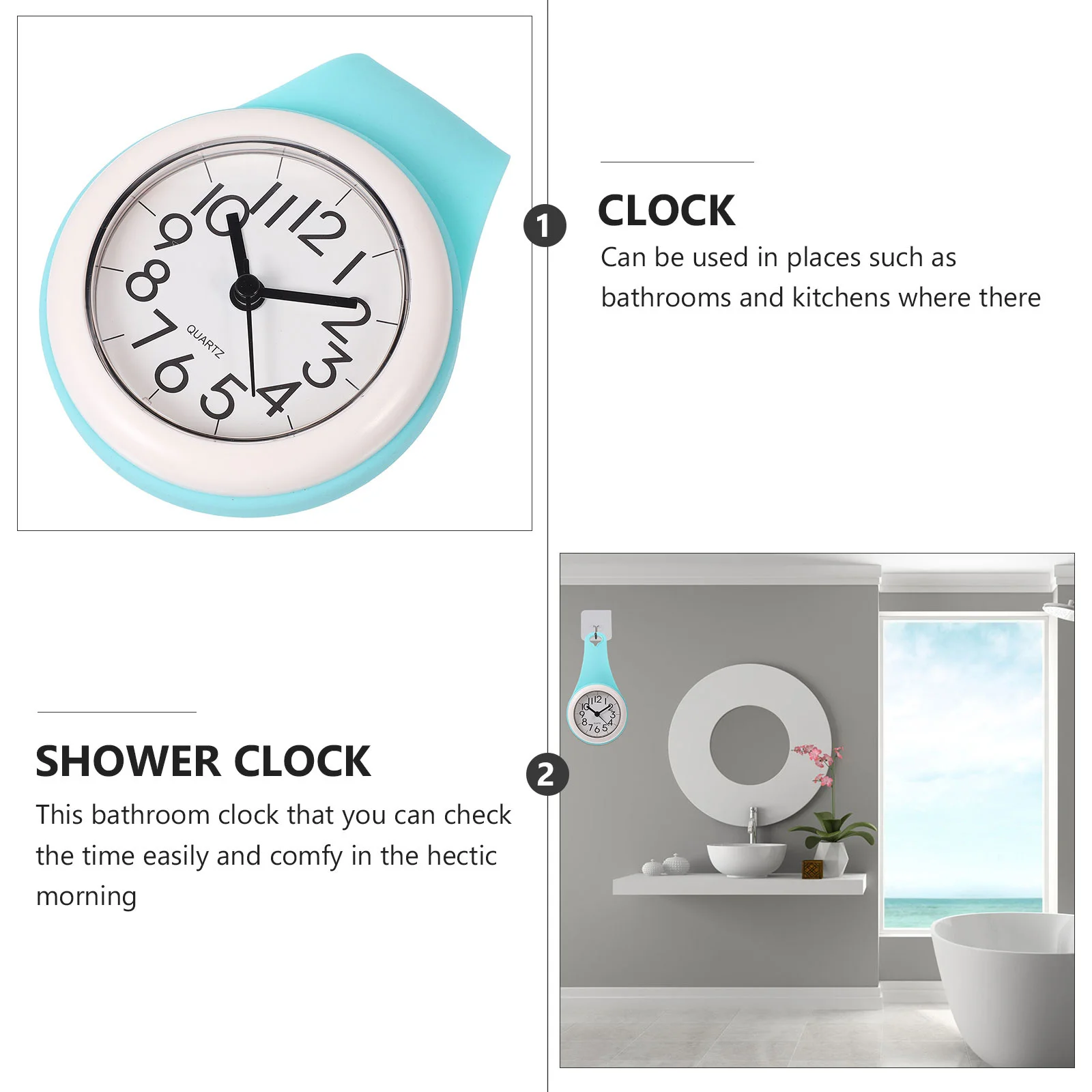 

Silent Waterproof Wall Clock for Bathroom Suction Cup Hanging Hook Mute Design Shower Clock Timer Operated