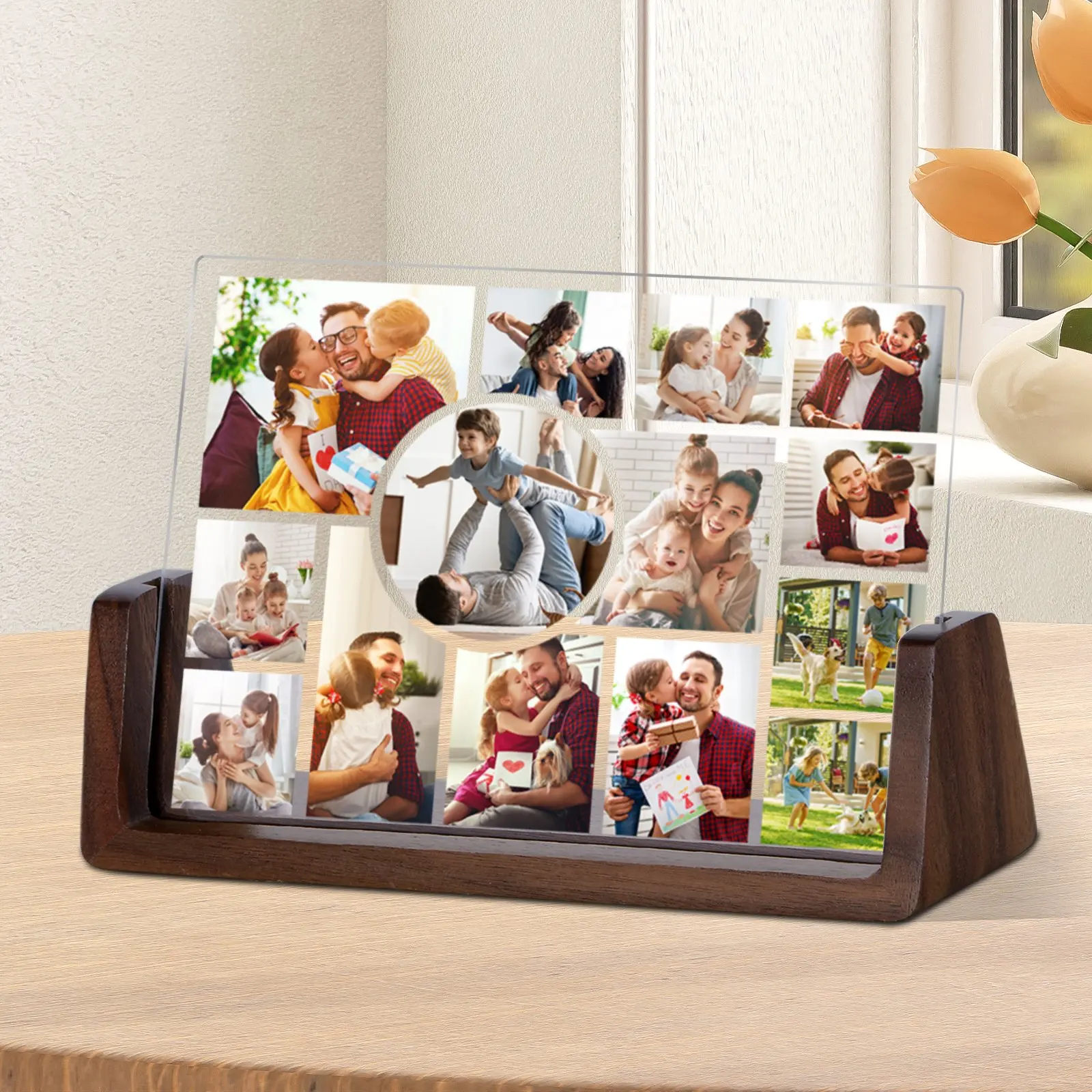 Personalized Picture Acrylic Display Frame Customized 14 Photos Collage Frames Unique Keepsake Engagement Gifts for Father's Day