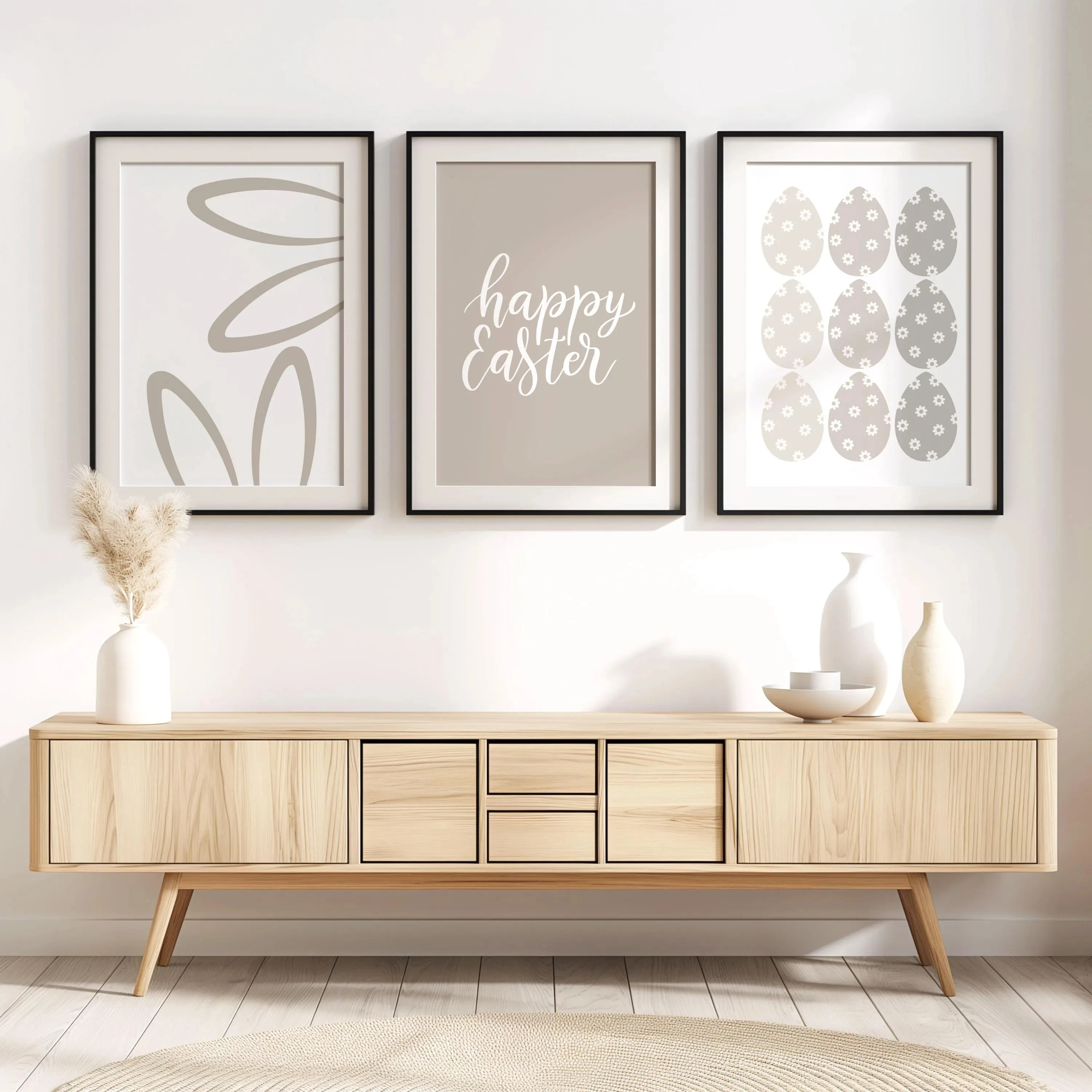 3pcs/set Neutral Easter Decor, Neutral Easter Prints, Happy Easter Poster Set, Spring Wall Art, Minimalist Easter Wall Art