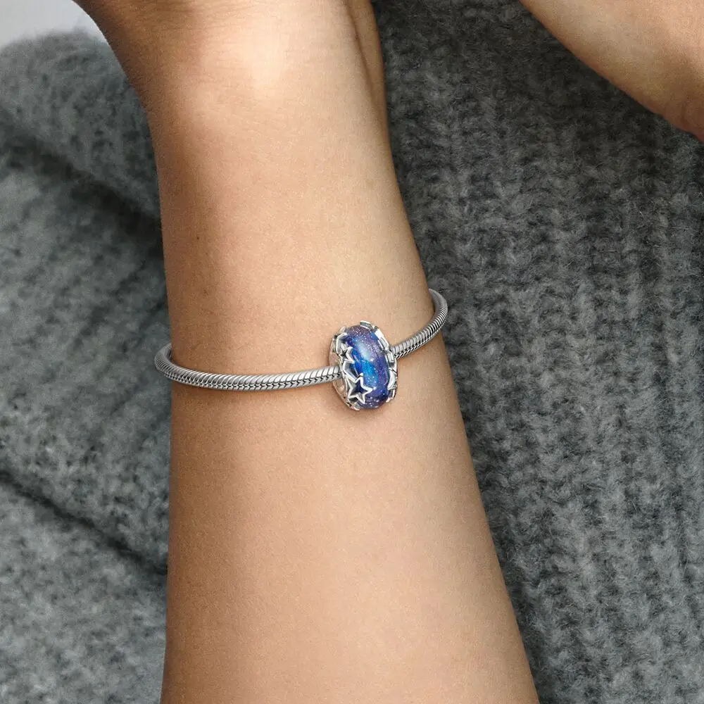 Compatible con Pandora 925 pulseras originales serie cielo estrellado azul Luna astronauta colgantes de plata abalorios para DIY joyería de Navidad