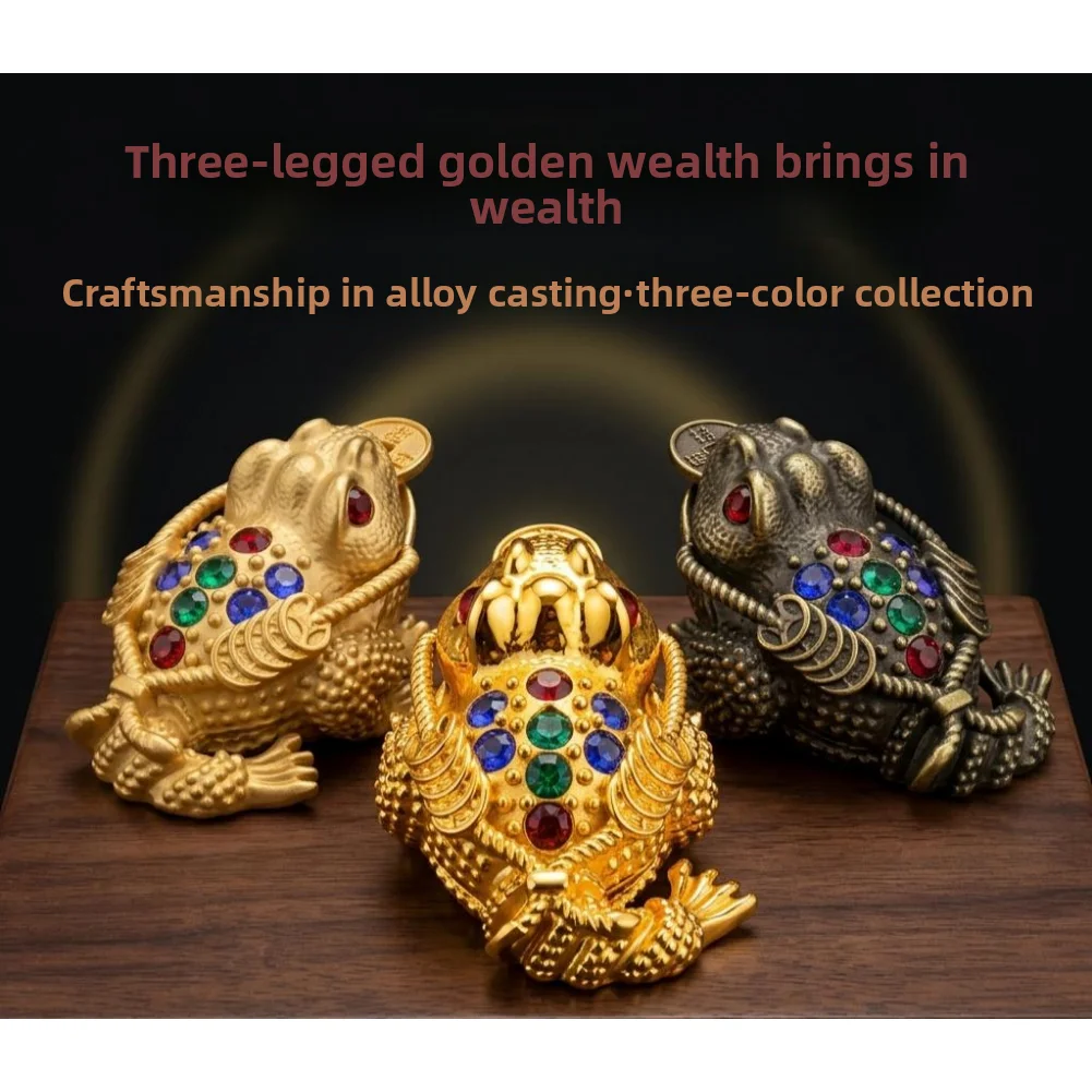 

Golden Three-Legged Wealth Toad Statue - Feng Shui Good Luck Frog Figurine for Home & Office Prosperity