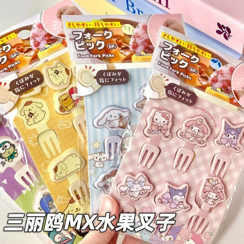 6 Teile/satz Obst Gabeln Cartoon Hallo Kitty Cinnamoroll Geschirr Essen Picks Salat Wüste Gabeln Küche Zubehör Party Liefert