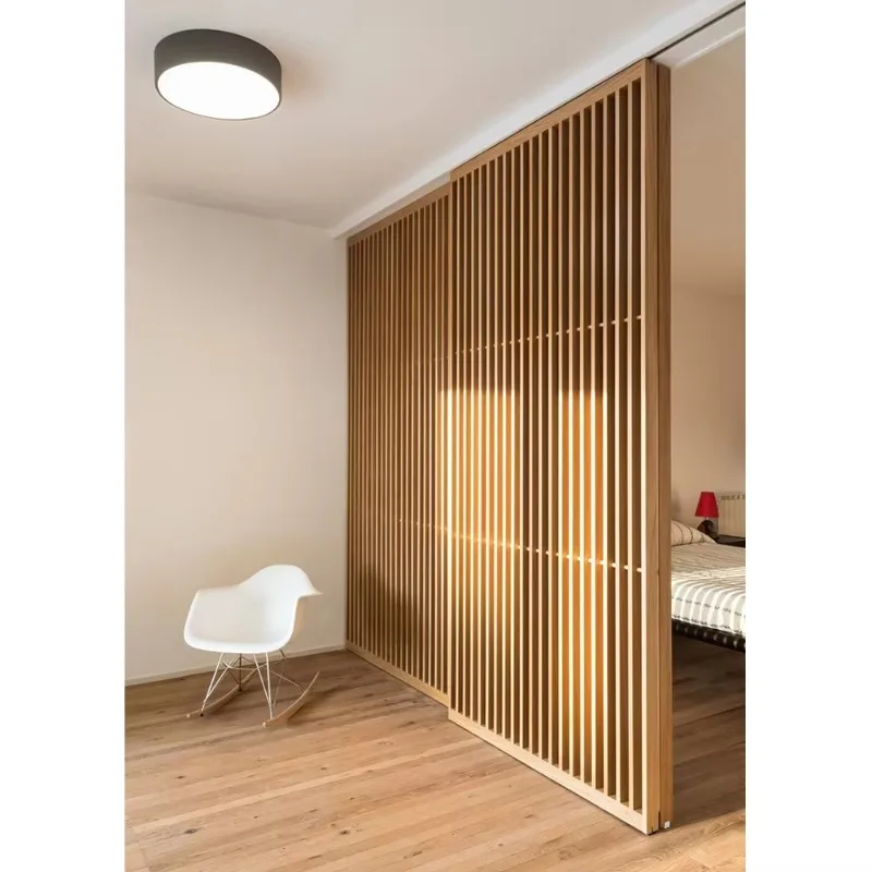 Interior door slatted style wooden sliding door for house lightweight wooden partition door