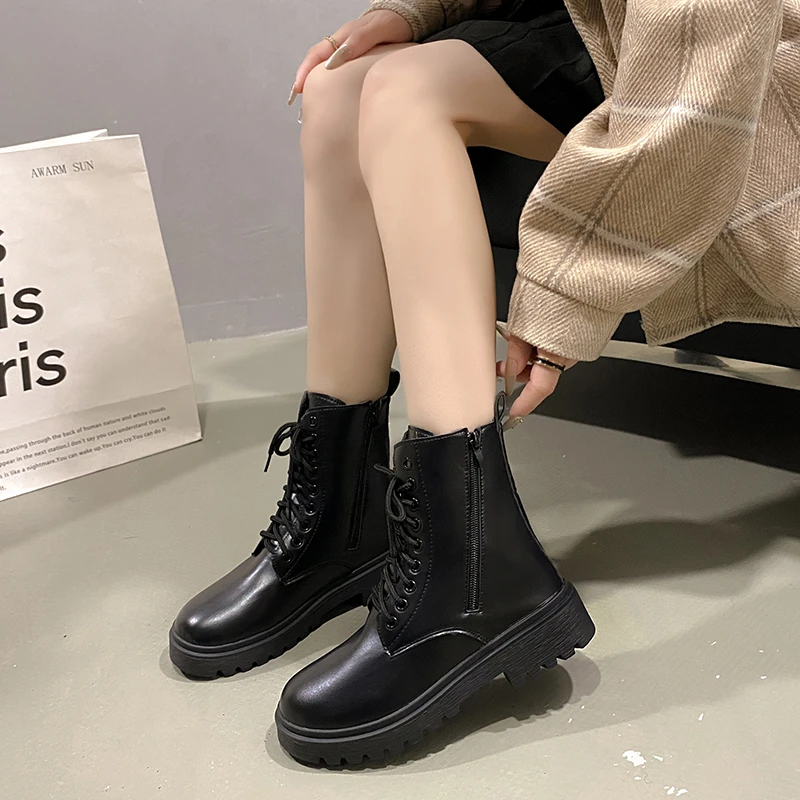 Women Boot 2024 Autumn Winter New Fashion Classic Short Boot Same Side Zipper Ankle Boot Work Clothes Shoe Botas Mujer Szie35-42