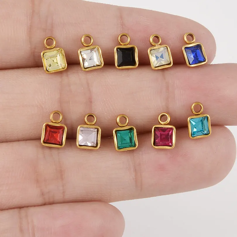 10 قطع سحر ملون صغير مربع كريستال الزركون قلادة للماء الفولاذ المقاوم للصدأ قلادة اليدوية القرط قلادة صنع #2