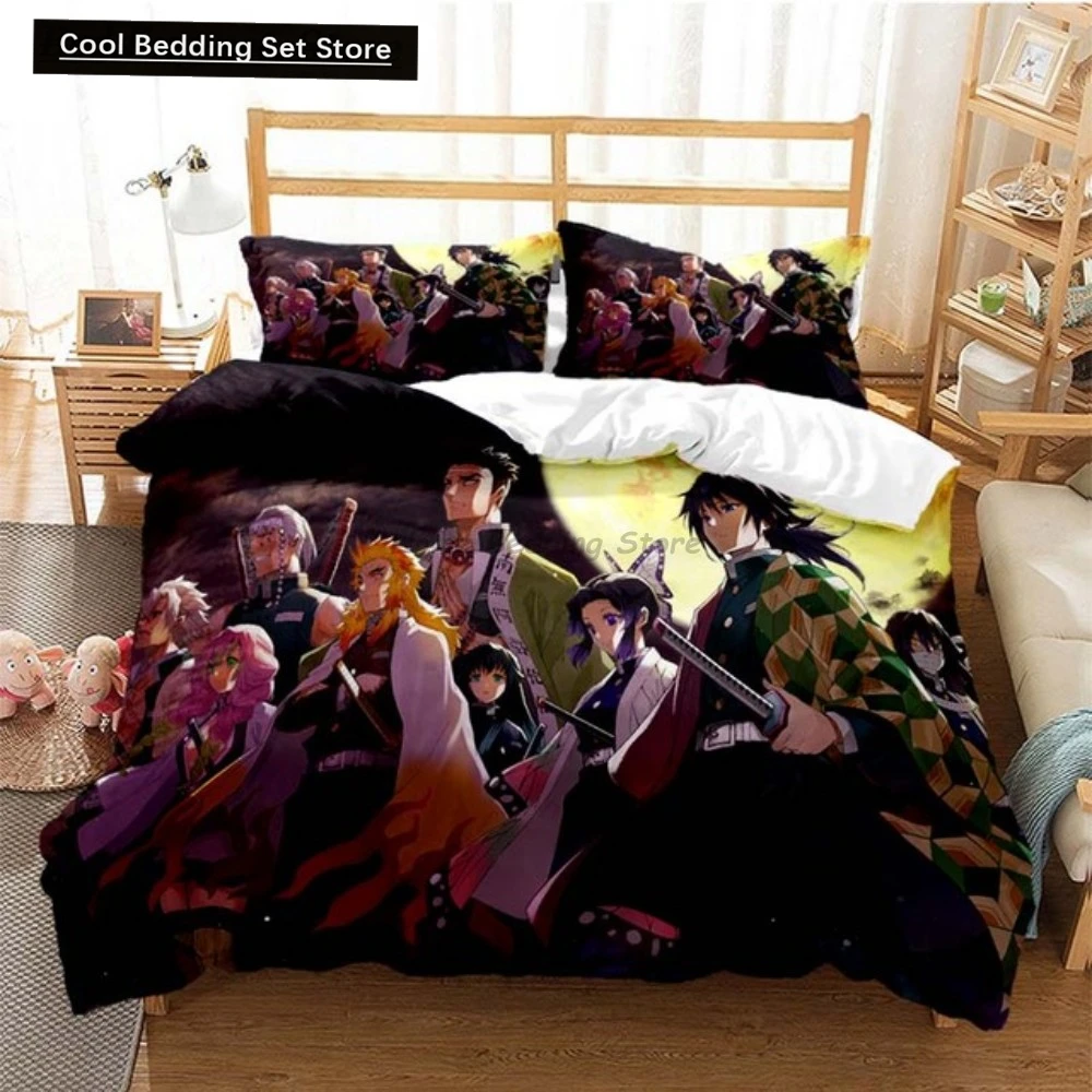 Hot Anime Demon Slayer Bedding Set Japanese Cartoon Bed Linen 200x220 Teens Girls Twin Single Queen King Full Duvet Cover Sets