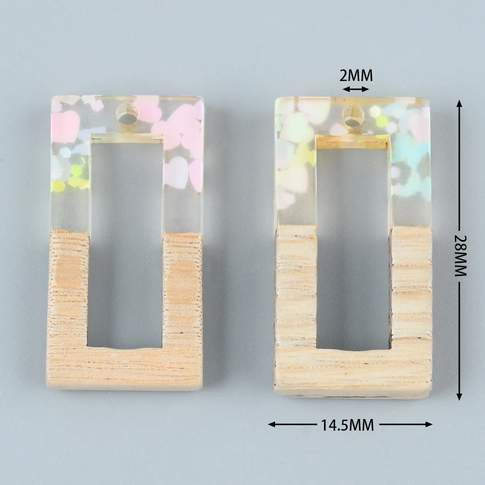 10pcs Geometric Long Strip Wood Charms Splicing Resin Pendant For Earring Keychain Necklace DIY Jewelry Making Accessories