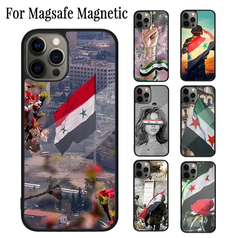 Syria Syrian Flag Magnetic Phone Case Coque For iPhone 16 15 14 Plus 13 12 Mini 11 Pro Max Magsafe Wireless Charging Cover Capa