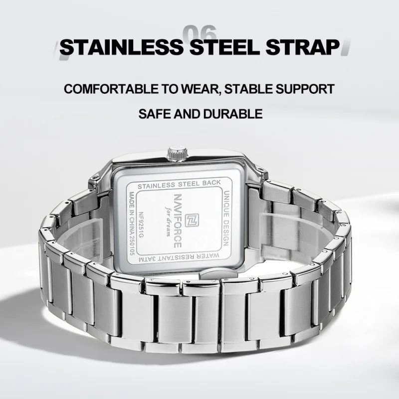 NAVIFOECR Modische, lässige Damenuhr, Edelstahlarmband, leuchtende Zeiger, Datumsanzeige, 3 ATM wasserdicht, Jubiläumsgeschenkuhr