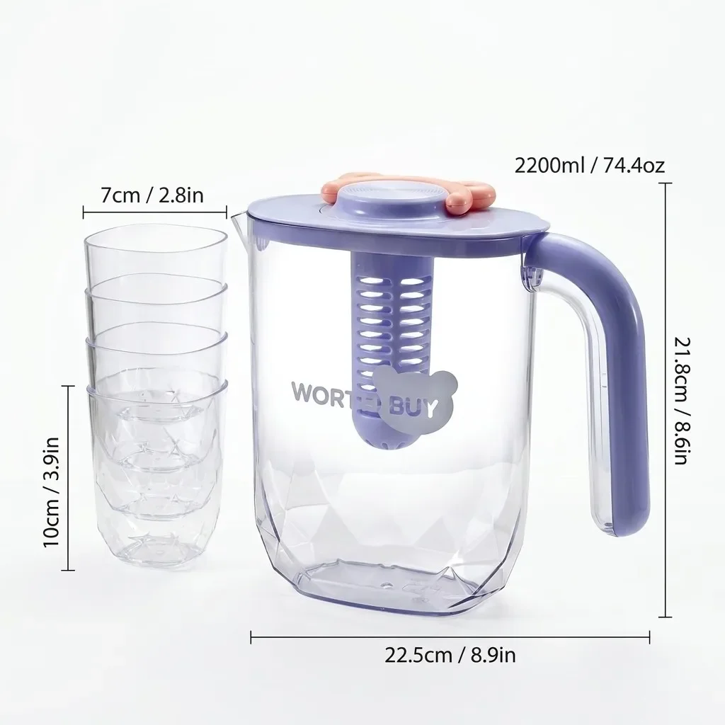 2200ml Transparante Plastic Waterkan Thee-infuser Koud Drankkan Sapcontainer voor Koelkast Valbestendige Waterfles