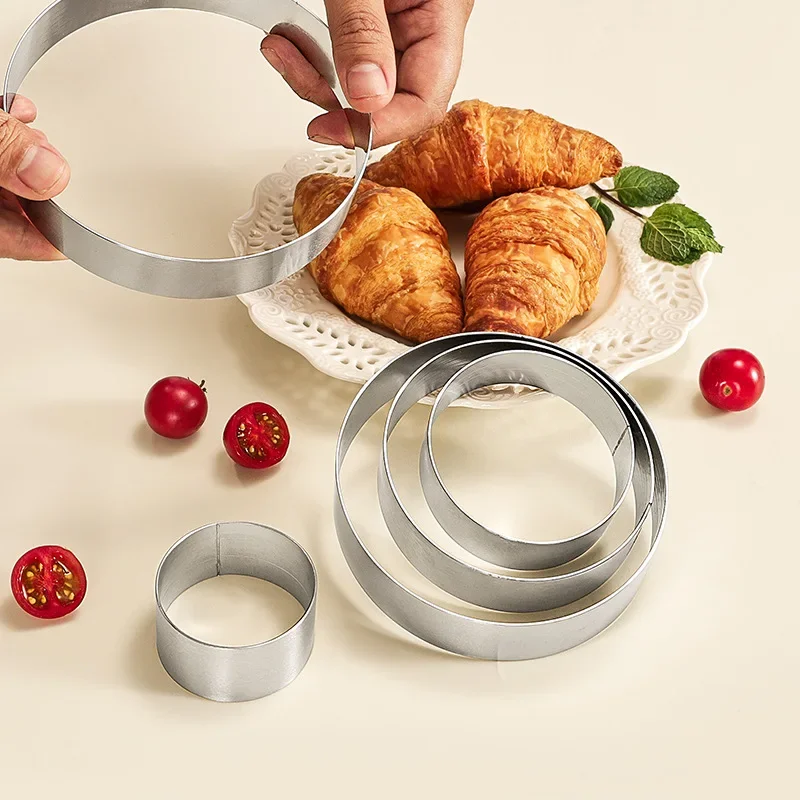 10PCS Round Cake Rings Nonstick Stainless Steel Biscuit Cookie Cutters Cake Mold for Baking Mousse Fruit Pie Pancake Tart Muffin