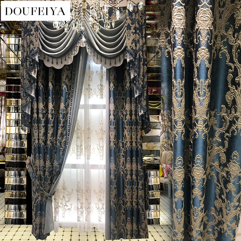 

Custom Size European Blackout Luxury Embroidery Curtains for Living Dining Room Bedroom White Tulle Decor Modern Elegant Fashion