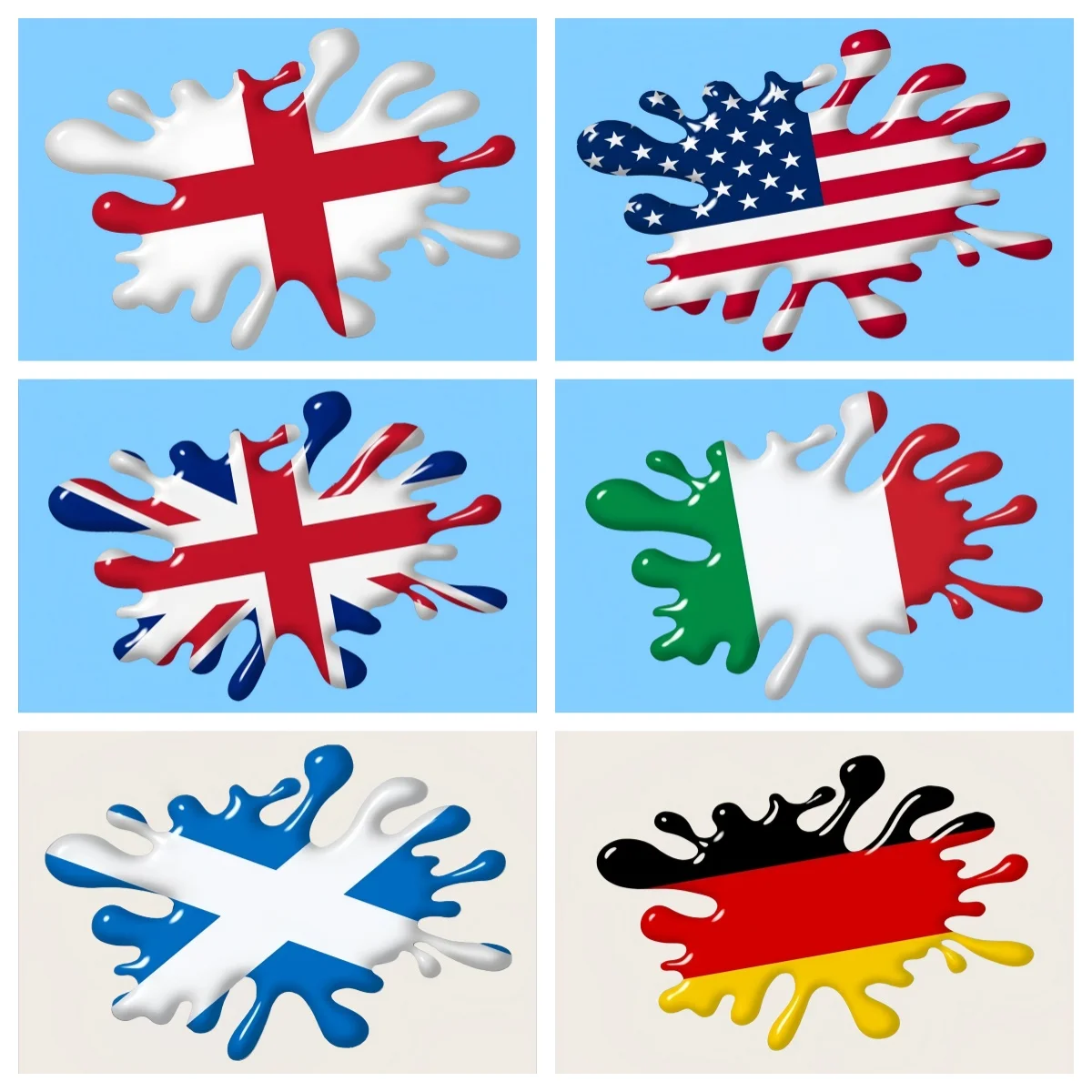 

3d Shaded Effect Splat Design US Germany Italy Union Jack British England Scotland Flag Scratches PVC Vinyl Car Sticker