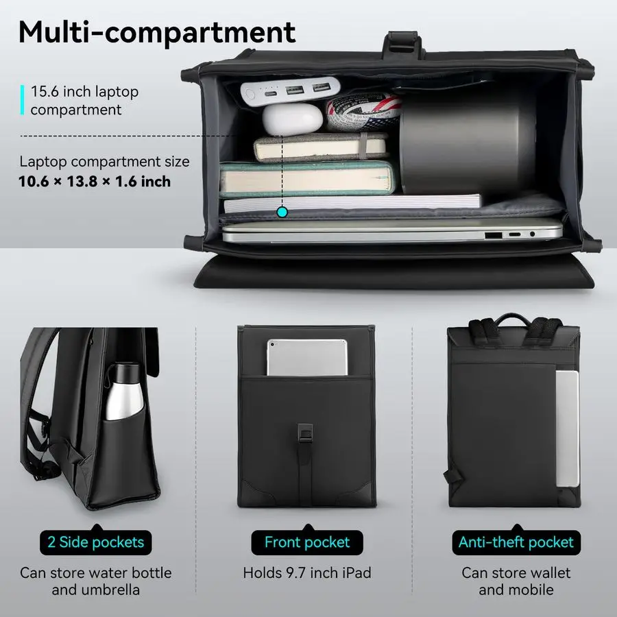 Laptop-Rucksack für Herren, 15,6-Zoll-Business-Rucksack mit High-Tech-Magnetverschluss, wasserdichter, modischer Freizeitrucksack, ideal für