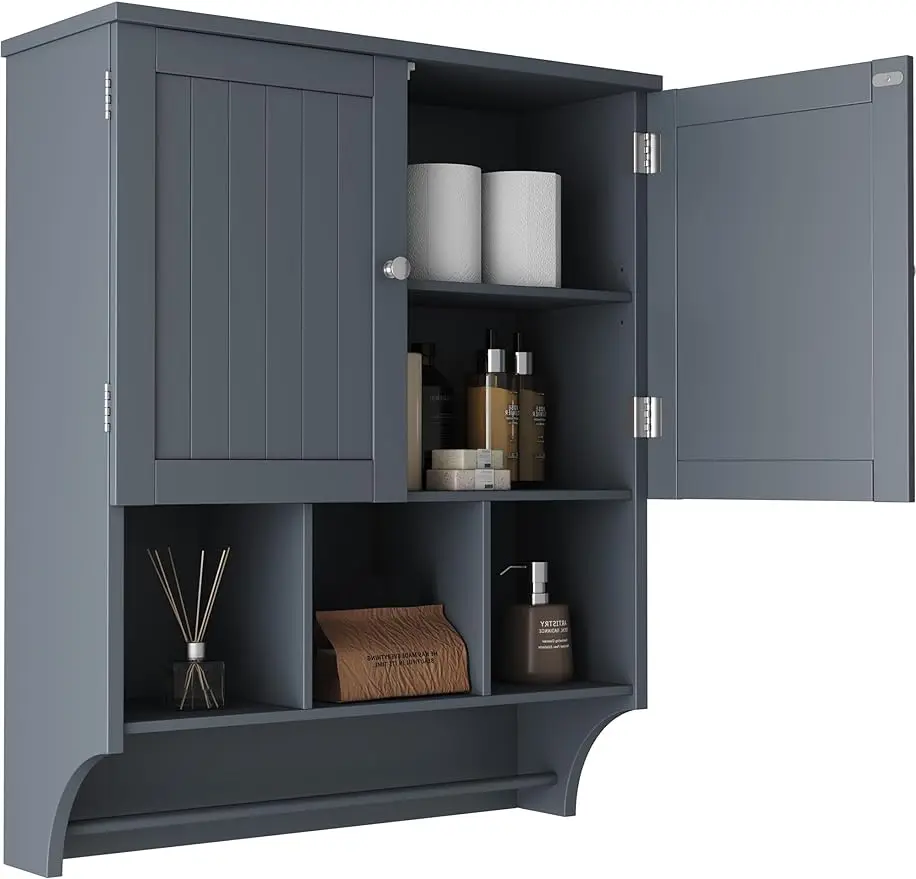 Bathroom Wall Cabinet Medicine Cabinets Over The Toilet Storage Cabinet with Towels Bar 2 Door Adjustable Shelves Large