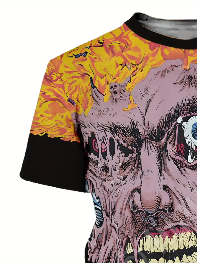 تي شيرت رجالي جديد ثلاثي الأبعاد بنمط وجه مطبوع كاجوال على طراز الشارع بأكمام قصيرة تي شيرت برقبة دائرية ملابس كبيرة الحجم #5