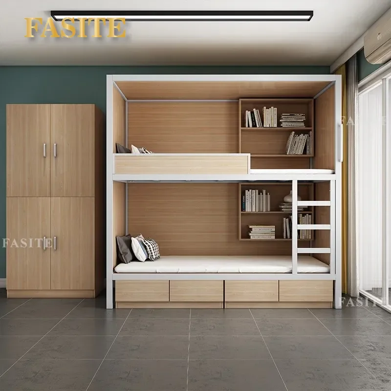 For School Dormitory Hotel Youth Hostel Solid Wood Space Capsule Bunk Bed High Low All-inclusive Design Space Saving Durable