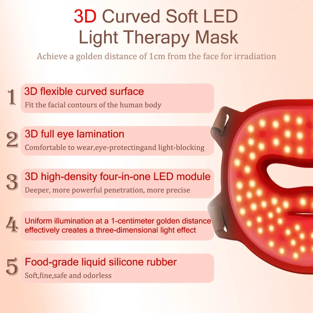 Custom 630nm 850nm 4 Color Infrared la ser Silicone 3D Led Face Mask Light Therapy Facial Red Light Therapy Mask for Home Use