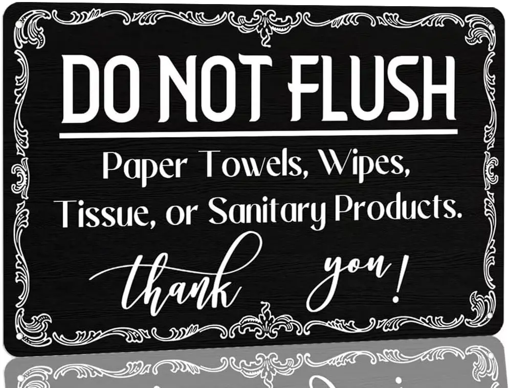 KanaAt Please Do Not Flush Bathroom Metal Tin Sign Paper Towels, Wipes, Tissue, or Sanitary Products Home Wall Decor Vintage Sig