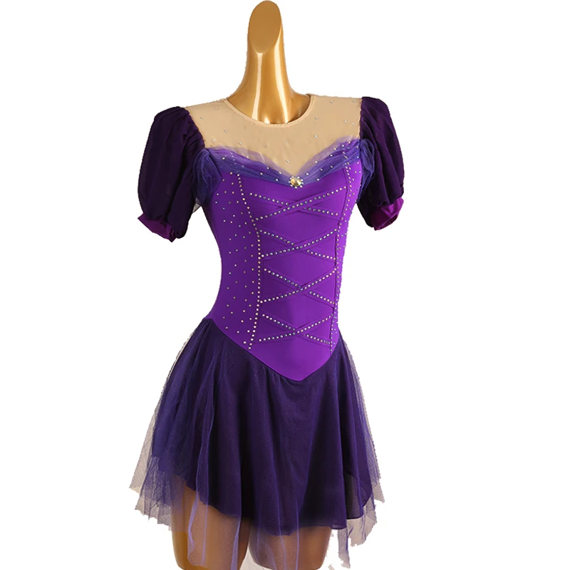 Figure Skating Dress purple Women girl Ice Skating Dress Gymnastics Costume custom crystal rhinestone B258