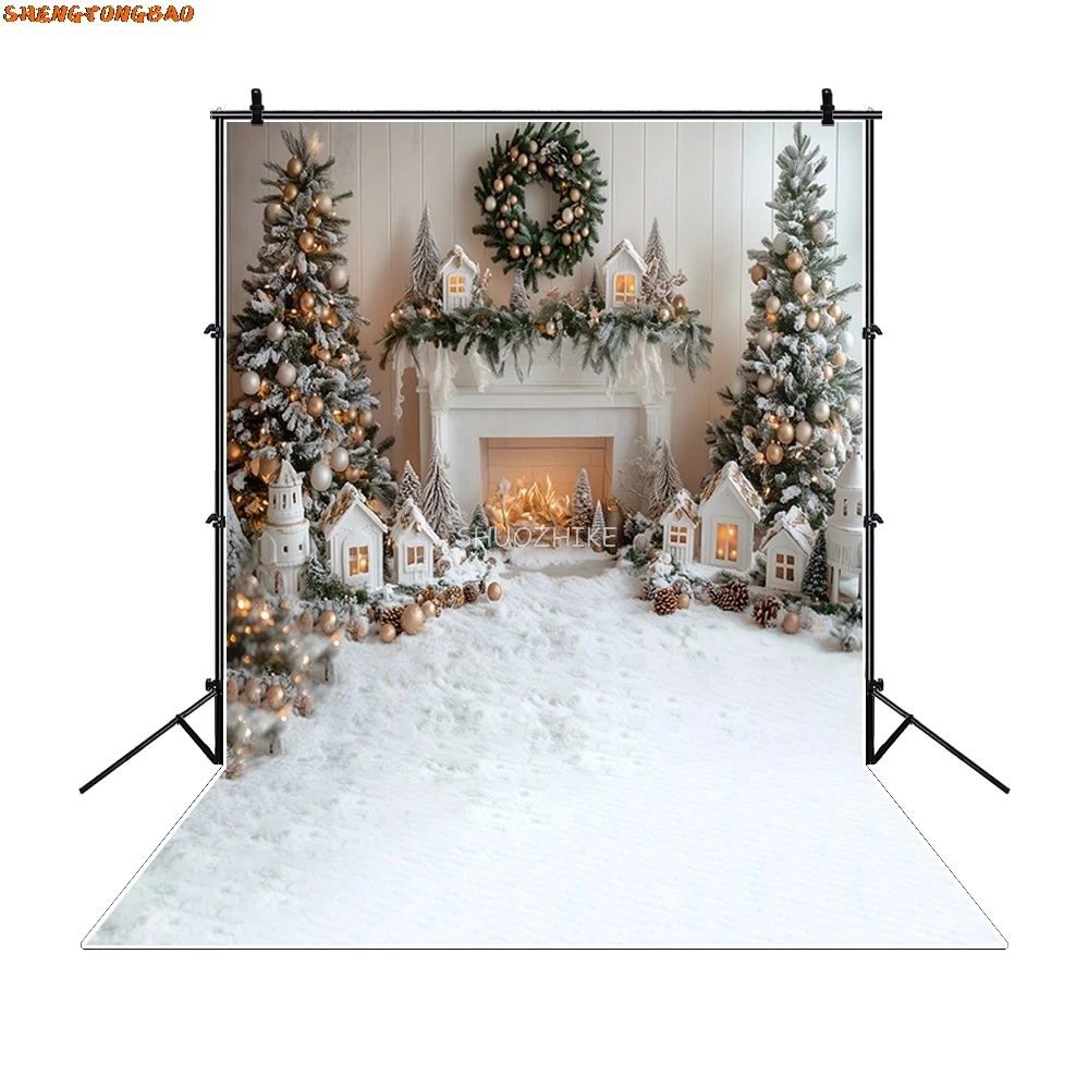 Merry Christmas Photography Background Xmas Tree Gift Arch Door Christmas Decorations Family Party Photo Backdrop Studio