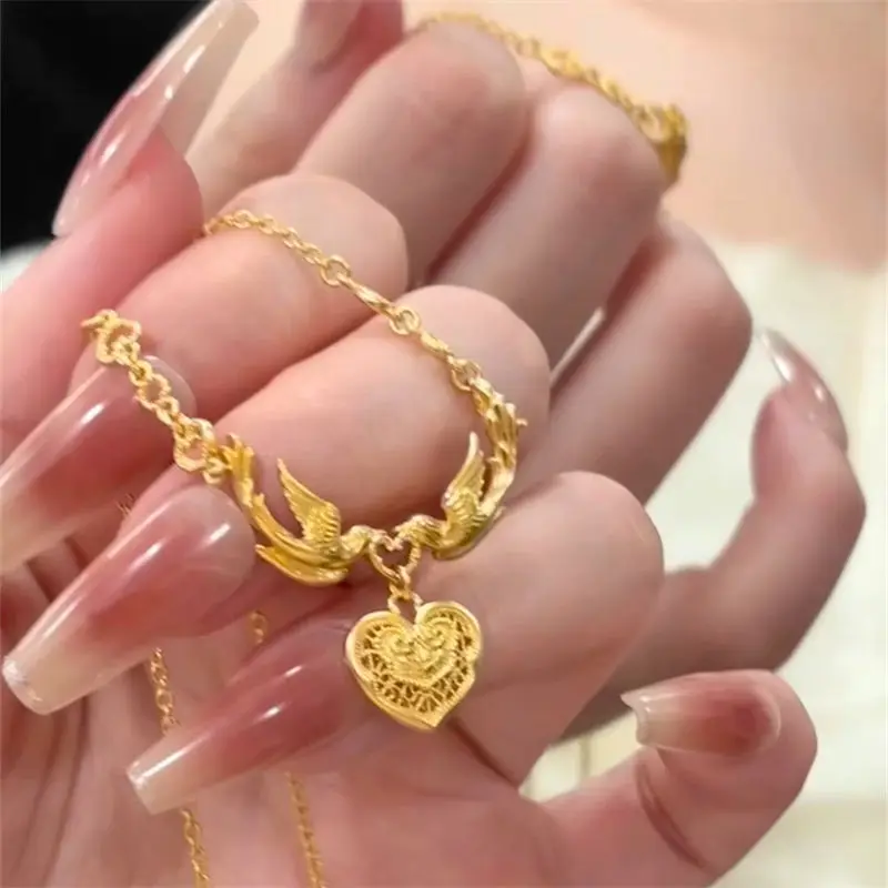 

Нейзитайское радостное ожерелье с подвеской в виде птицы, позолоченная цепочка на ключицу, романтический роскошный подарок для нее, регулируемые украшения на удачу