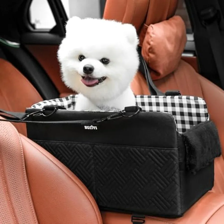 

Console Dog Car Seat for Small Dogs Cats Up to 11lbs Anti-Collapse Pet Armrest Booster Seat with Soft Pillow Non-Slip Seat Rail