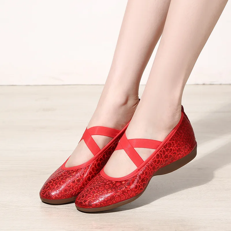 New Red/Golden/Silver Square Ballroom /Outdoor Women\'s DanceTraining Professional Teacher Latin Jazz 2cm Low Heel Dance Shoes