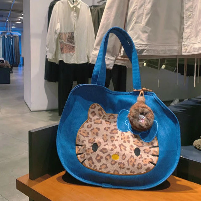 

Y2K Charm Blue Leopard Print Charm Bag Kawaii Fashion Canvas Bag Large Capacity Shopping Bag Decoration Birthday Gift
