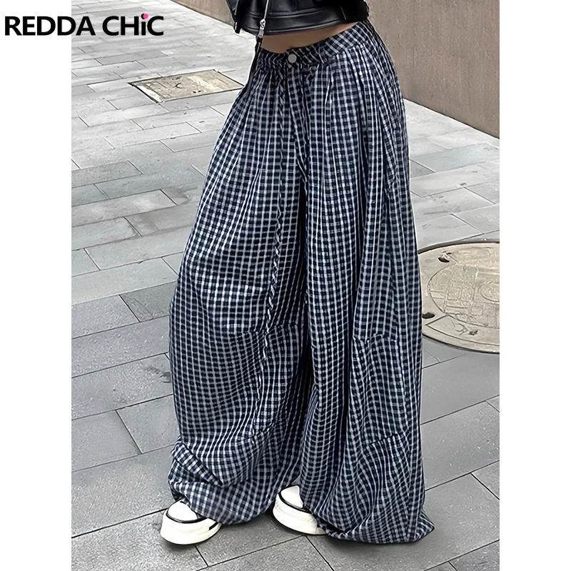 

REDDACHiC Alt Gingham Lounge Pants with Pockets Loose High Waist Pleated Front Wide Leg Palazzo Pants Women Slacks Everyday Wear