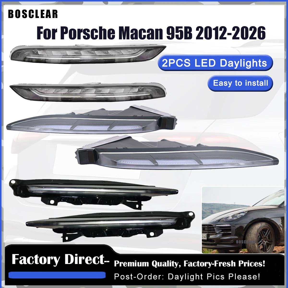 LED Fog Lamp DRL Daytime Running Light For Porsche Macan 95B.1 95B.2 95B.3 2012-25 OE 95B953081B/E 95B953082B/E Car Accessories