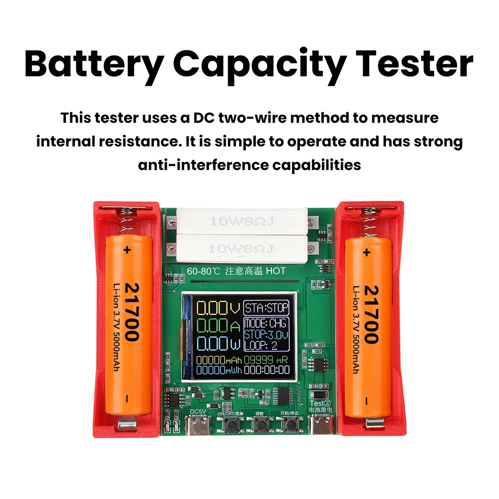 21700 Battery Capacity Tester 1-Channel Battery Capacity Tester Electronic Load Tester Type-C Power Bank Detector Module