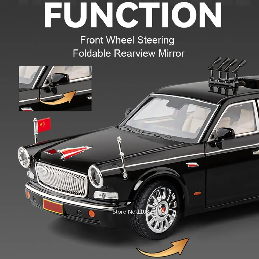 1:24 홍치 L5 E-HS9 자동차 합금 다이캐스트 장난감 모델 70주년 기념 군사 퍼레이드 차량 사운드 라이트 풀백 어린이 장난감 선물