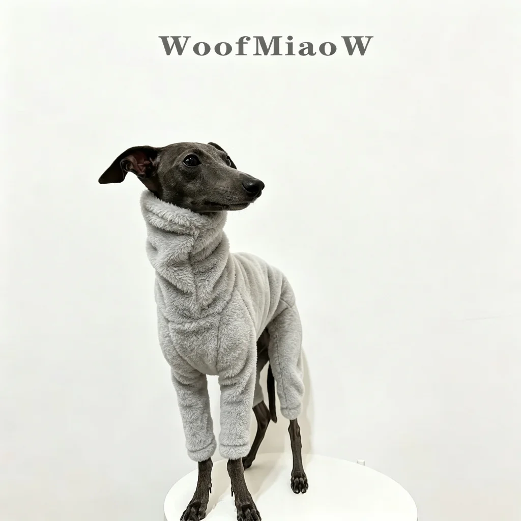 Warme, mit Fleece gefütterte Hundekleidung, vierbeiniger Overall für Italienische Windhunde und Whippets, Winter-Haustier-Homewear mit hohem Kragen in einfarbiger Ausführung – Detail 2