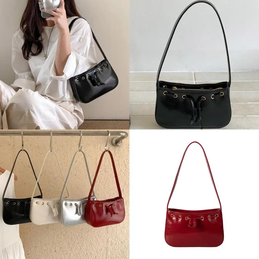 

D46D Women Underarm Bag Simple Armpit Bag Ladies Handbag Solid Color Shoulder Bag