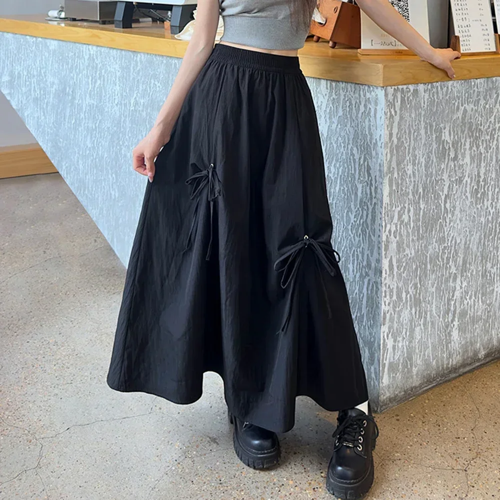 

Daily Wear Women Long Skirt Fashion Skirt L Black Casual Long Skirt Solid Color Basic Style Microelasticity Polyester Fabric
