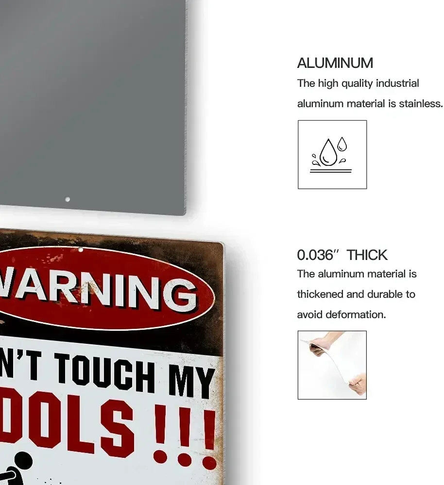 Putuo Decorative Warning Sign Indoor Outdoor Use Aluminum Metal Sign Do Not Touch My Tools Vintage 20 x 30cm