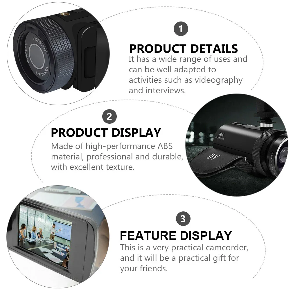 

1Set Digital Camcorder Hd Video Camera Wide Angle Lens Portable Compact Design Noise Reduction Effect Digital Camera