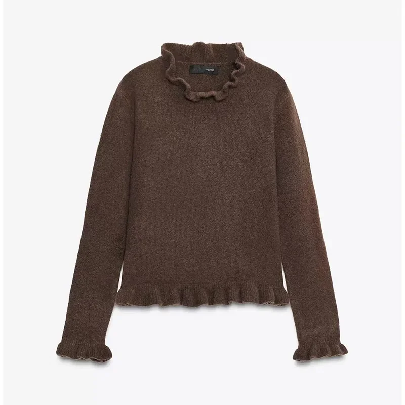 

2025 Autumn New Women's Commuter Laminated Decorative Crewneck Long-sleeved Sweater Casual Knit Top Women Pullover Sweater Coat